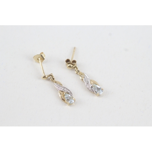 75 - 9ct gold diamond & aquamarine drop earrings (1g)