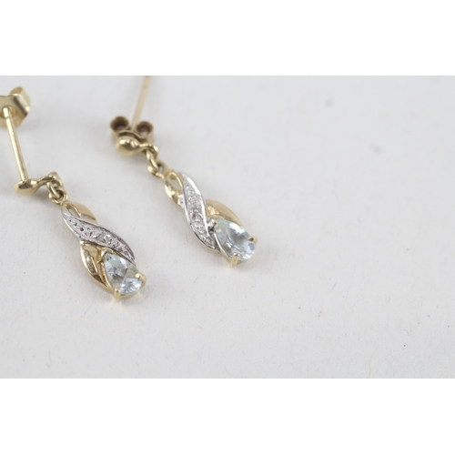 75 - 9ct gold diamond & aquamarine drop earrings (1g)