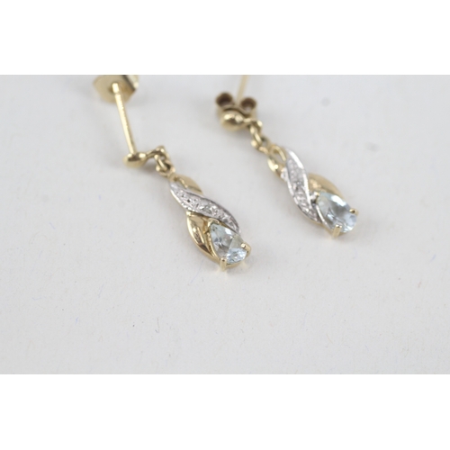 75 - 9ct gold diamond & aquamarine drop earrings (1g)