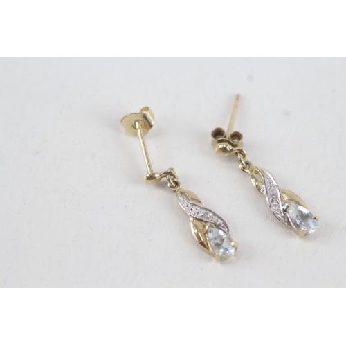 75 - 9ct gold diamond & aquamarine drop earrings (1g)