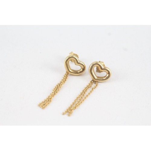 77 - 9ct gold heart drop earrings with tassels (1.8g)