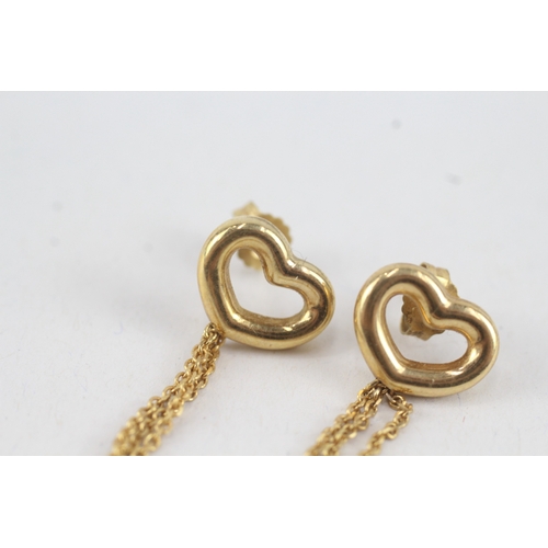 77 - 9ct gold heart drop earrings with tassels (1.8g)