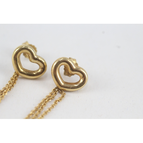 77 - 9ct gold heart drop earrings with tassels (1.8g)