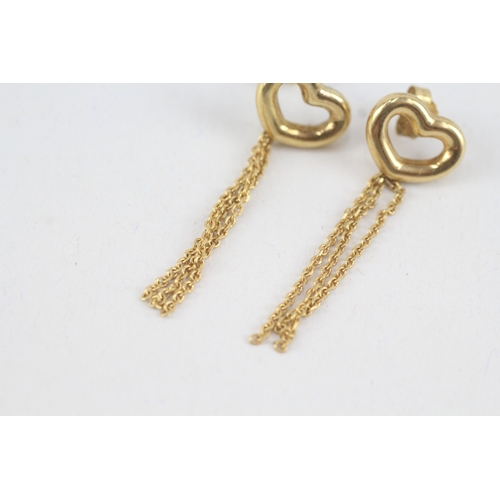 77 - 9ct gold heart drop earrings with tassels (1.8g)