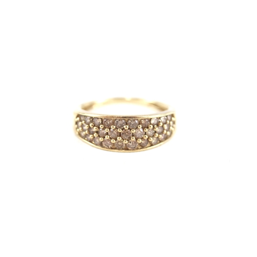 83 - 9ct gold diamond three row dome ring (2.9g) Size  N 1/2