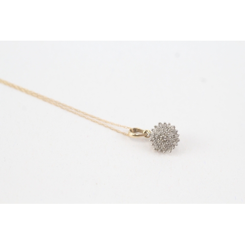 96 - 9ct gold diamond cluster pendant necklace (1.4g)