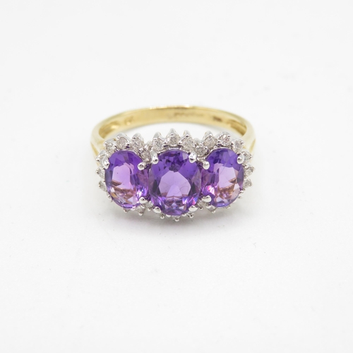 107 - 9ct gold vintage amethyst & diamond dress ring (3.2g) Size  Q