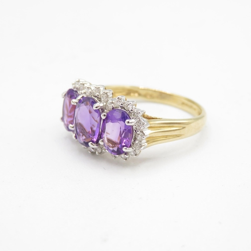 107 - 9ct gold vintage amethyst & diamond dress ring (3.2g) Size  Q