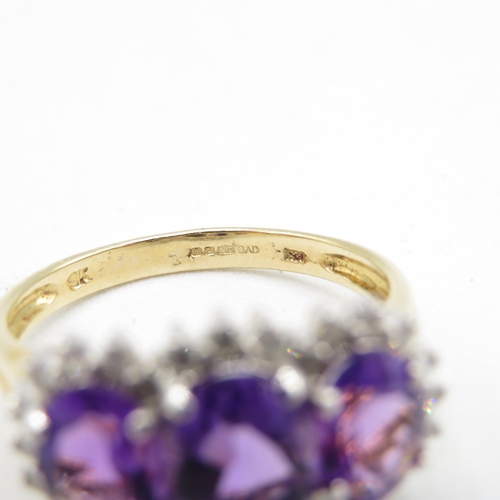 107 - 9ct gold vintage amethyst & diamond dress ring (3.2g) Size  Q