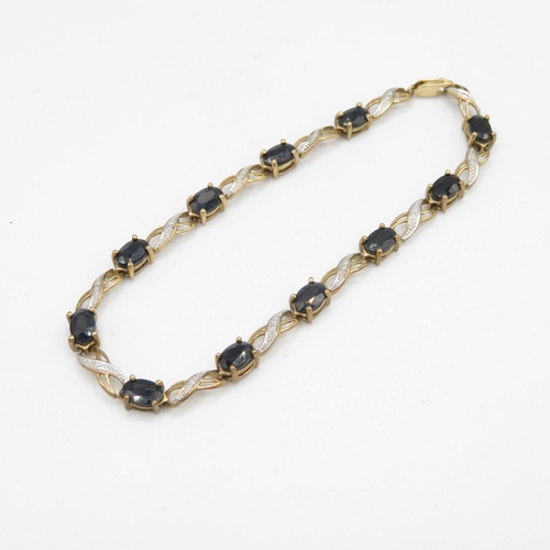 117 - 9ct gold vintage sapphire & diamond bracelet (6.5g)