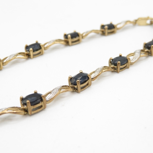 117 - 9ct gold vintage sapphire & diamond bracelet (6.5g)