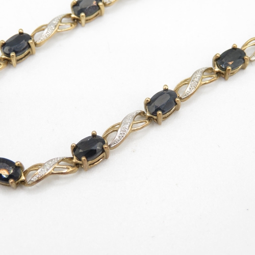 117 - 9ct gold vintage sapphire & diamond bracelet (6.5g)