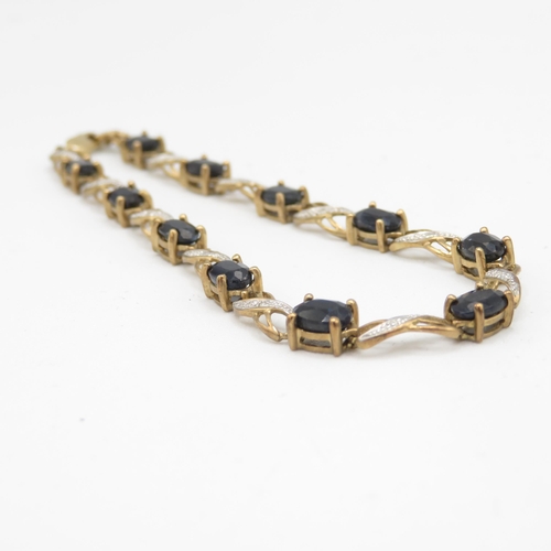 117 - 9ct gold vintage sapphire & diamond bracelet (6.5g)