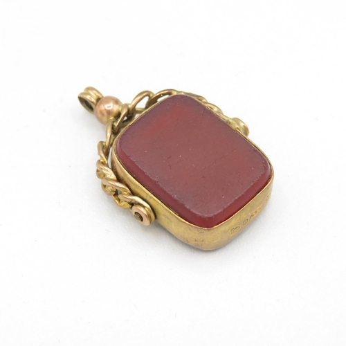 140 - 9ct gold antique bloodstone & carnelian swivel fob pendant - Chester hallmark (5.1g)