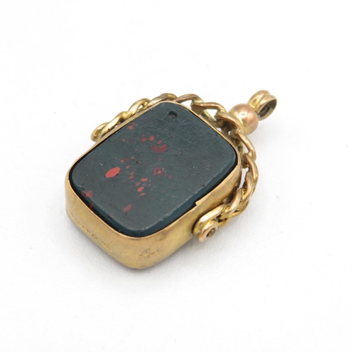 140 - 9ct gold antique bloodstone & carnelian swivel fob pendant - Chester hallmark (5.1g)