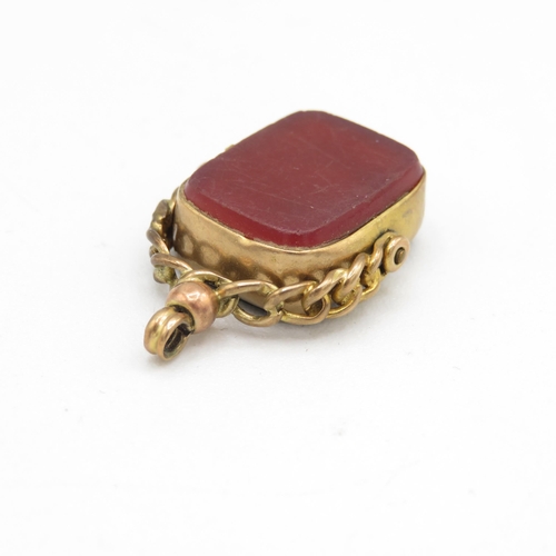 140 - 9ct gold antique bloodstone & carnelian swivel fob pendant - Chester hallmark (5.1g)