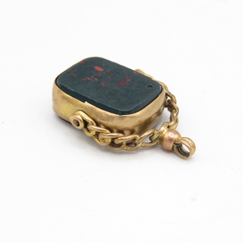 140 - 9ct gold antique bloodstone & carnelian swivel fob pendant - Chester hallmark (5.1g)