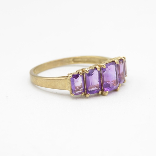 154 - 9ct gold emerald cut amethyst dress ring (2.8g) Size  V