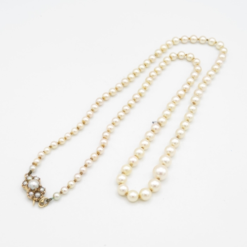 157 - 9ct gold vintage graduated pearl necklace (13.8g)