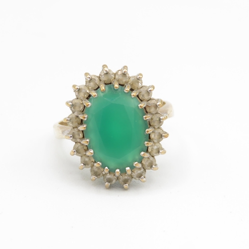 176 - 9ct gold chrysoprase & cubic zirconia oval halo cocktail ring (4.9g) Size  Q