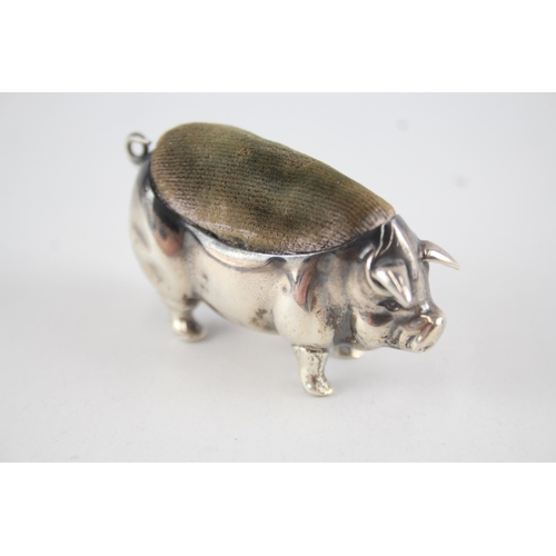 395 - Antique 1918 Birmingham Sterling Silver Novelty Pig Pin Cushion (13g)