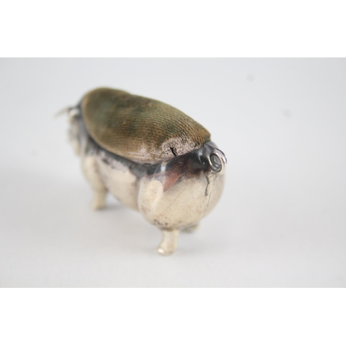 395 - Antique 1918 Birmingham Sterling Silver Novelty Pig Pin Cushion (13g)