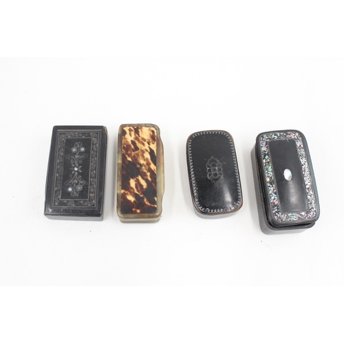 438 - Snuff Box Antique Horn Metal Inlay, Shell Embedded Etc x 4