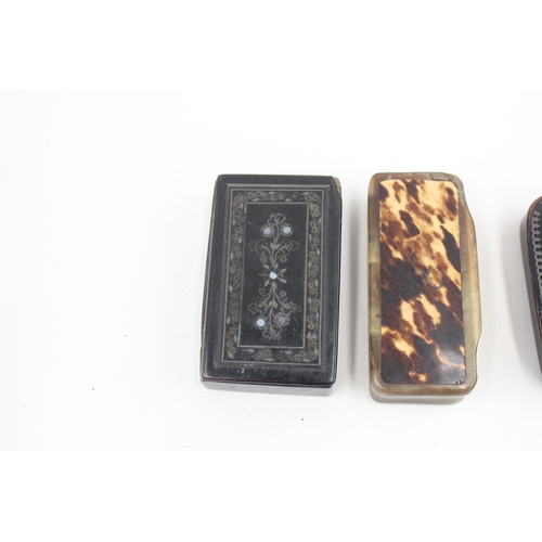 438 - Snuff Box Antique Horn Metal Inlay, Shell Embedded Etc x 4