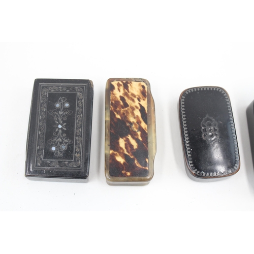 438 - Snuff Box Antique Horn Metal Inlay, Shell Embedded Etc x 4