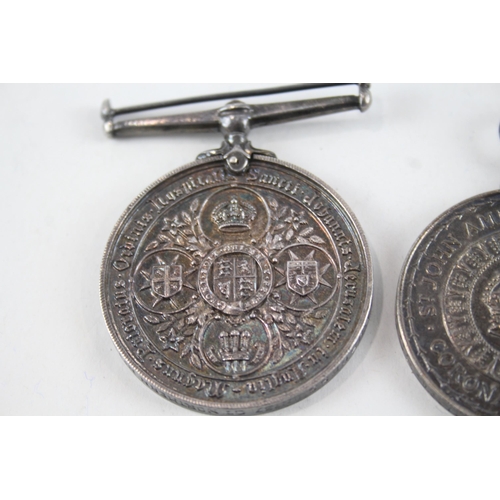 445 - 1911 Coronation St John Ambulance Medal Pair Named G.A. Burgess Long Service