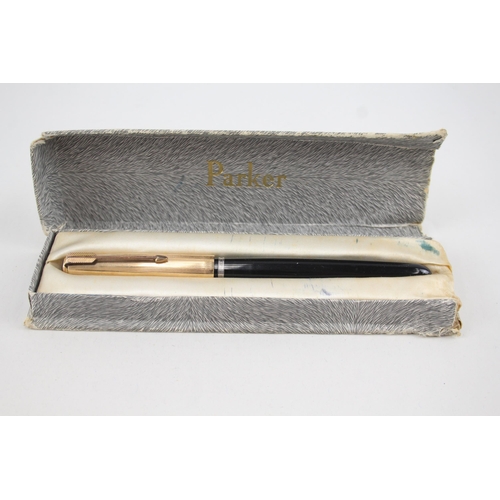 538 - Vintage Parker 51 Black Fountain Pen w/ 14ct Gold Nib WRITING Boxed