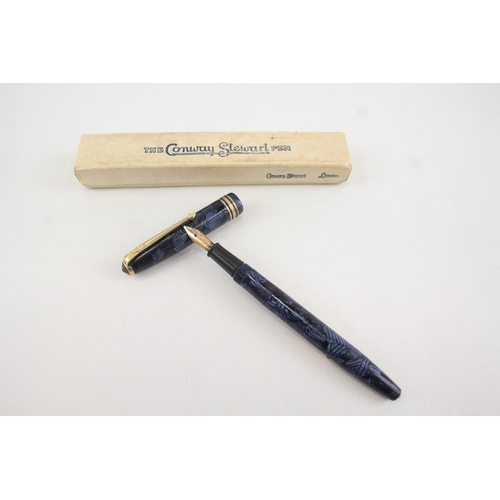 543 - Vintage Conway Stewart 73 Navy Fountain Pen w/ 14ct Gold Nib Writing Boxed