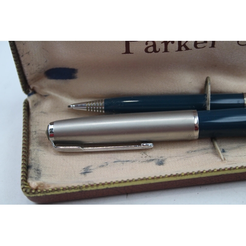 548 - Vintage Parker 51 Teal Fountain Pen w/ 14ct Gold Nib, Pencil, Original Box Etc