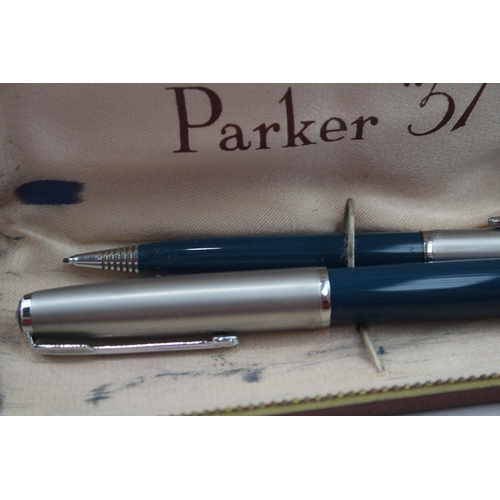 548 - Vintage Parker 51 Teal Fountain Pen w/ 14ct Gold Nib, Pencil, Original Box Etc