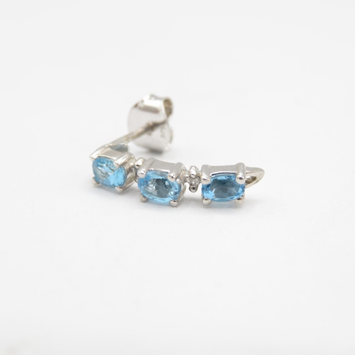 199 - 9ct gold blue topaz & diamond drop earrings (1.8g)