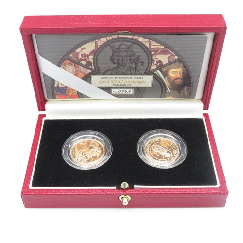 374 - United Kingdon 2000 Jesery Gold Proof Double Sovereign coin set boxed