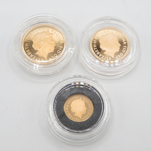 376 - Royal Mint Luxury Boxed 2010 Gold Proof Sovereign 3 Coin Collection.  Full, Half and Quarter Soverei... 