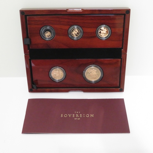 378 - Fully Boxed The Sovereign 2015 Five Coin Gold Proof Set with Inner and Outer sleeves containing Five... 