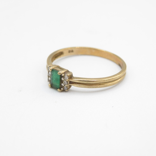 214 - 9ct gold emerald & diamond ring, claw set (1.5g) Size  R