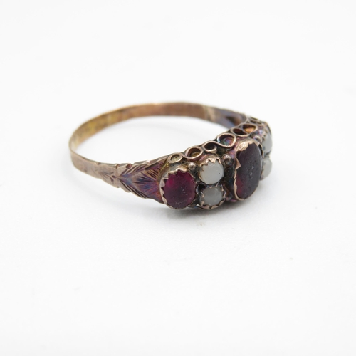 226 - 9ct gold antique amethyst paste & white paste ring (1.4g) AS SEEN - MISHAPEN Size  S