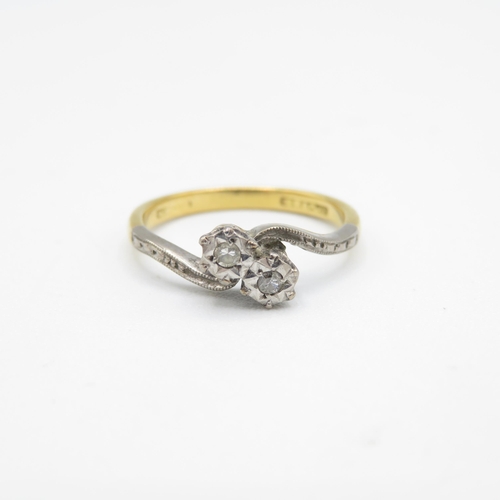 234 - 18ct gold & platinum vintage diamond toi et moi ring (2.3g) Size  L