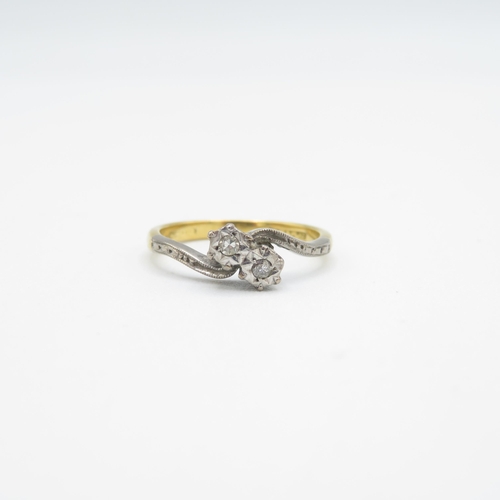 234 - 18ct gold & platinum vintage diamond toi et moi ring (2.3g) Size  L