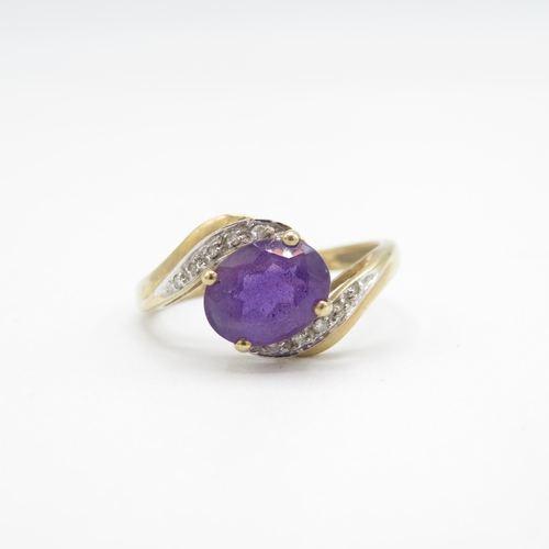 278 - 9ct gold amethyst & diamond dress ring (2.5g) Size  R