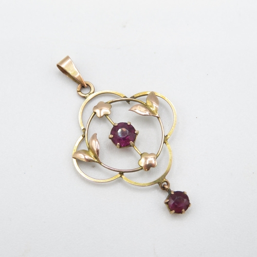 280 - 9ct gold Edwardian amethyst paste pendant (1.4g)