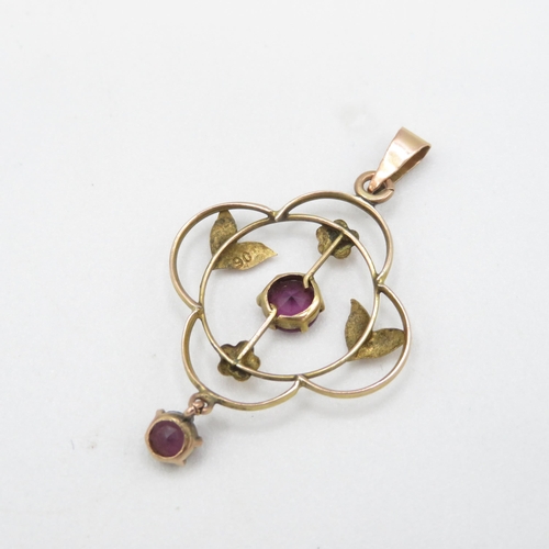 280 - 9ct gold Edwardian amethyst paste pendant (1.4g)