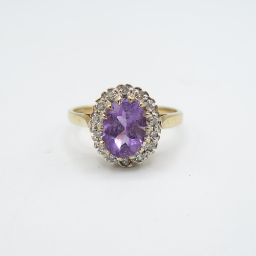 281 - 9ct gold amethyst & diamond dress ring, claw set (2.7g) Size  M 1/2