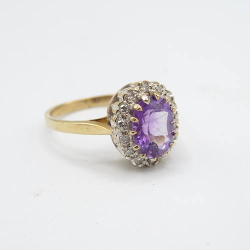 281 - 9ct gold amethyst & diamond dress ring, claw set (2.7g) Size  M 1/2