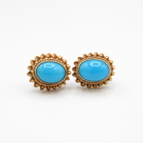 282 - 9ct gold turquoise stud earrings with scroll backs (1.6g)