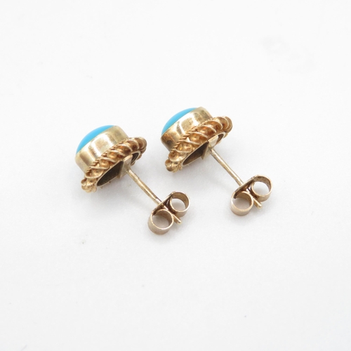 282 - 9ct gold turquoise stud earrings with scroll backs (1.6g)