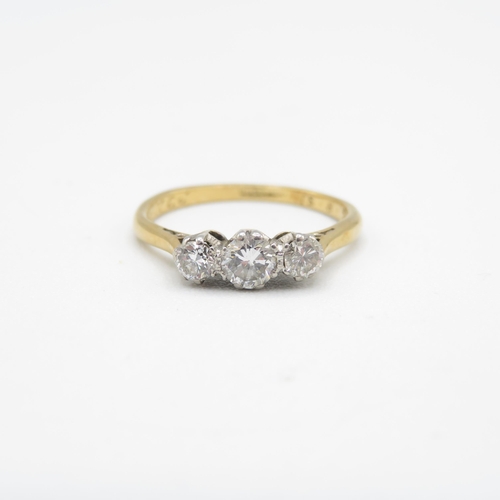 285 - 18ct gold & platinum vintage diamond three stone ring (1.7g) Size  J 1/2